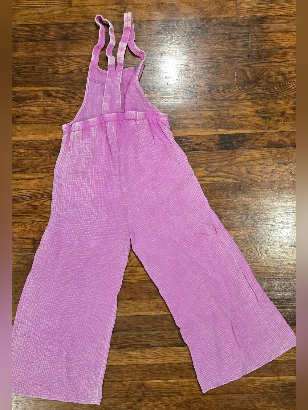 Zenana Pink Double Gauze Cotton Wide Leg Overalls Jumpsuit Size Small NWOT - Picture 3 of 5